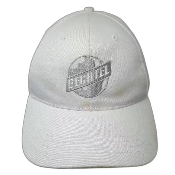 Bechtel Globe Logo Baseball Cap Hat White Gray Cotton OS Slideback Embroidered